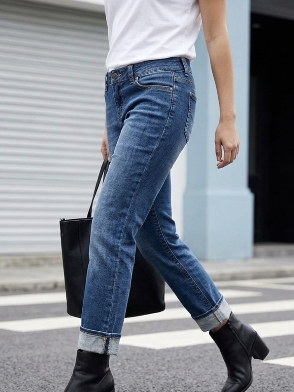 Calvin Klein Jeans Women's Mid-Blue Cropped Straight Jeans